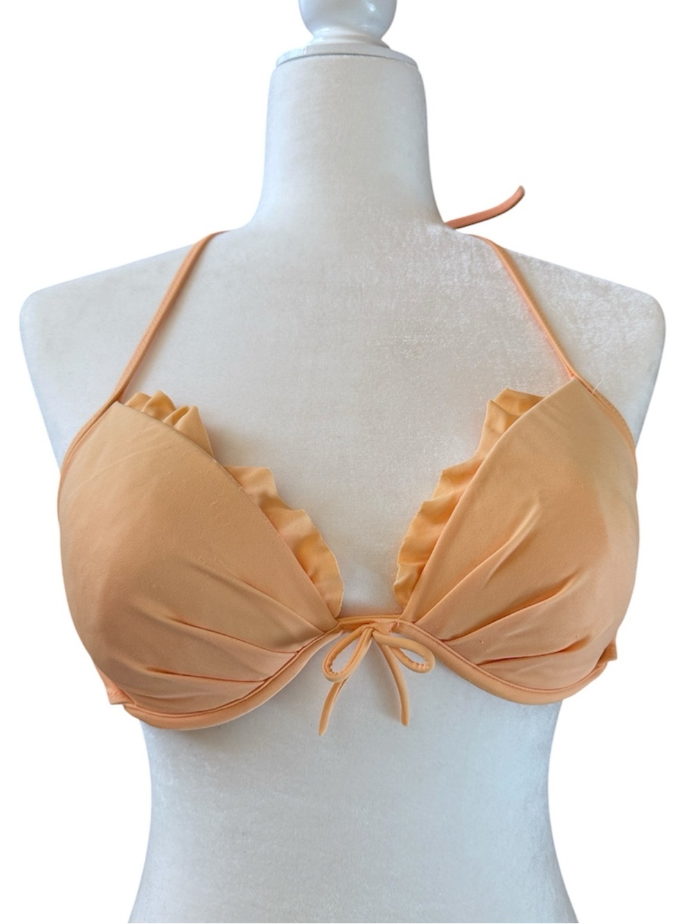 VICTORIA SECRET PADDED PUSH-UP PEACH BIKINI TOP WITH UNDERWIRE RUFFLE TRIM 34C